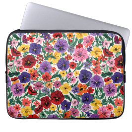 Bright Spring Pansies Floral Garden Pattern ラップトップスリーブ