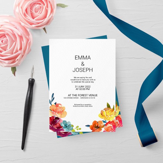 Bright Summerカラフルモダン結婚フローラI 招待状