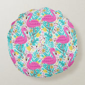 Bright summer pattern with flamingo, hearts, ice-c ラウンドクッション (裏面)
