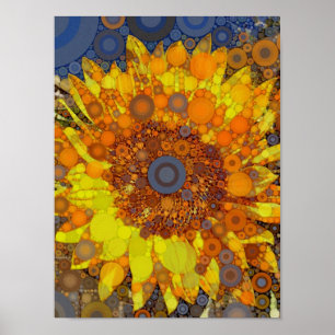 Bright Sunflower Circle Mosaic Digital Art Print ポスター