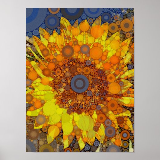 Bright Sunflower Circle Mosaic Digital Art Print ポスター (正面)