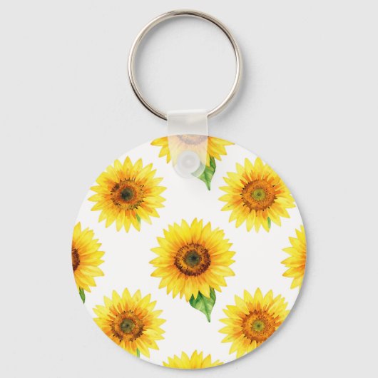 Bright Sunflower Watercolor Seamless Pattern キーホルダー (正面)