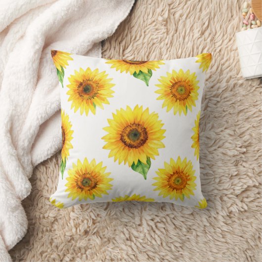 Bright Sunflower Watercolor Seamless Pattern クッション (ブランケット)