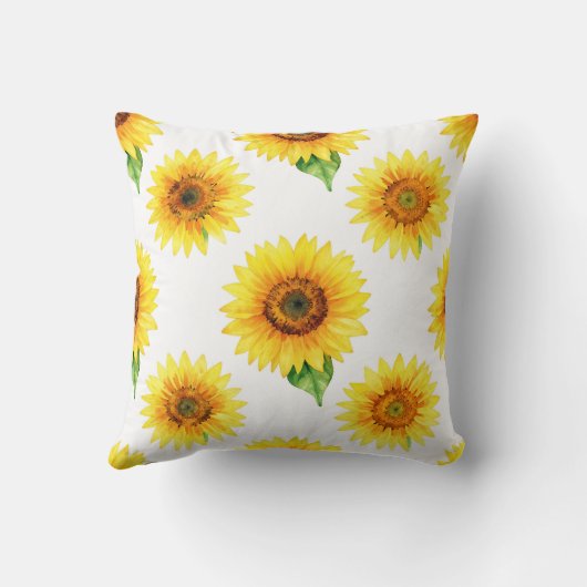 Bright Sunflower Watercolor Seamless Pattern クッション (裏面)