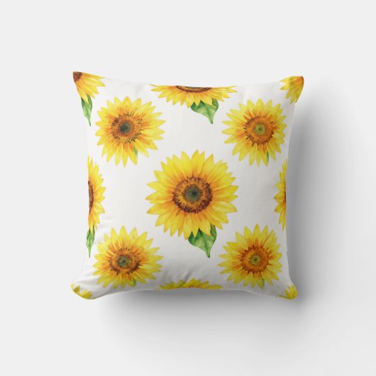 Bright Sunflower Watercolor Seamless Pattern クッション (正面)