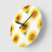 Bright Sunflower Watercolor Seamless Pattern ラウンド壁時計 (傾斜)