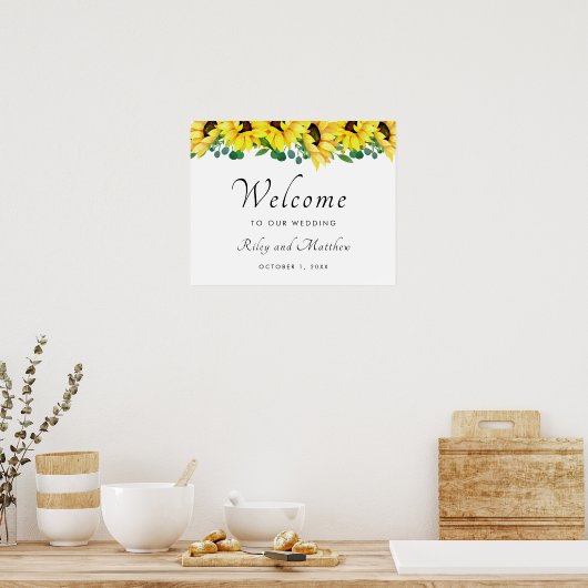 Bright Sunflowers Greeneryの結婚Welcome Poster ポスター (キッチン)