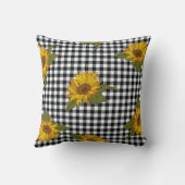 Bright sunflowers on a black and white buffalo che クッション (裏面)