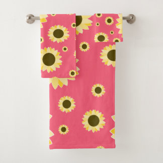 Bright Sunflowers on Pink バスタオルセット