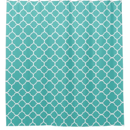 Bright Teal Quatrefoil Pattern シャワーカーテン (正面)
