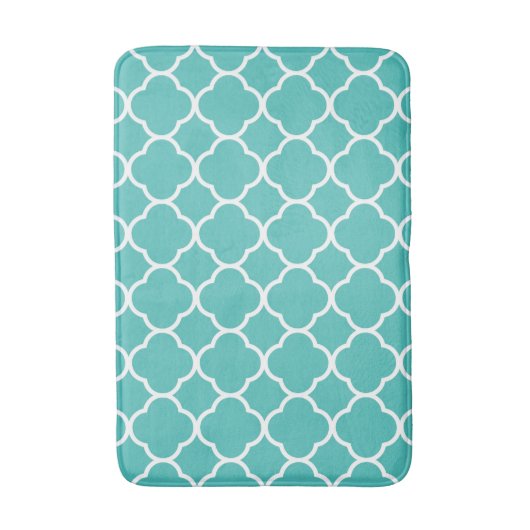 Bright Teal Quatrefoil Pattern バスマット (正面縦)