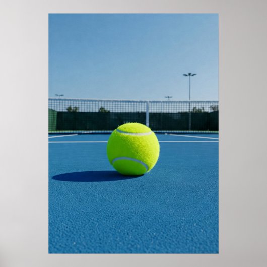 Bright Tennis Ball on Blue Court View ポスター (正面)