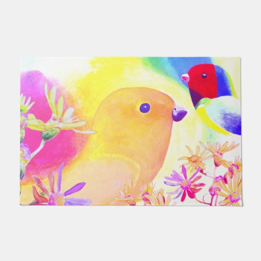 Bright Tie-Dye Birds ドアマット (正面)