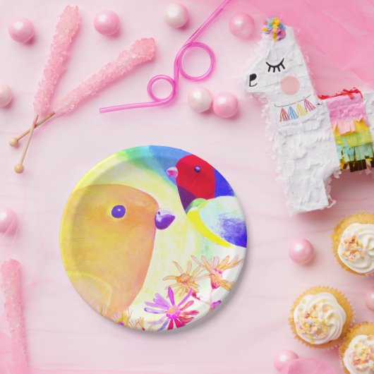 Bright Tie-Dye Birds ペーパープレート (パーティー)