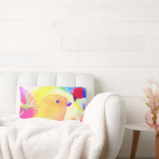 Bright Tie-Dye Birds ランバークッション (ソファ)