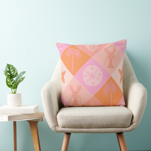Bright & Trendy Beach Patchwork Throw Pillow  クッション (椅子)