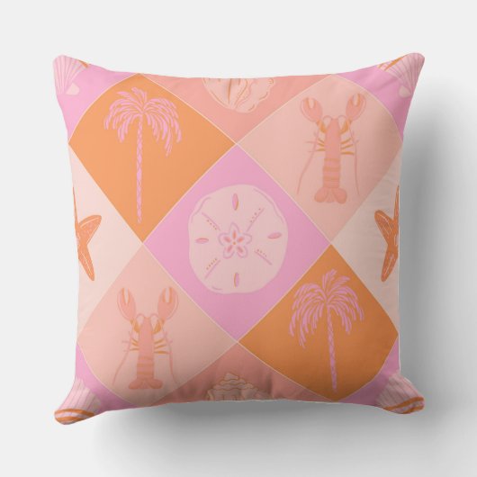 Bright & Trendy Beach Patchwork Throw Pillow  クッション (裏面)