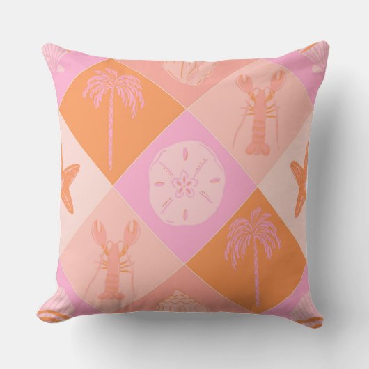 Bright & Trendy Beach Patchwork Throw Pillow  クッション (正面)