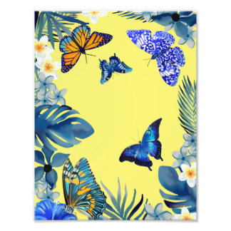Bright tropical colourful plant butterflies poster フォトプリント