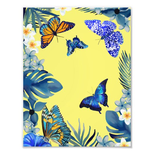 Bright tropical colourful plant butterflies poster フォトプリント            (正面)