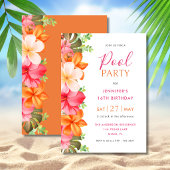 Bright Tropical Floral Birthday Pool Party  招待状