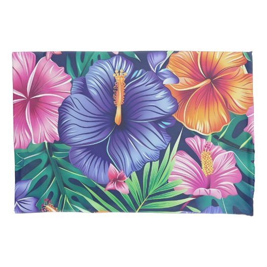 Bright Tropical Floral Pillowcase 枕カバー (正面)