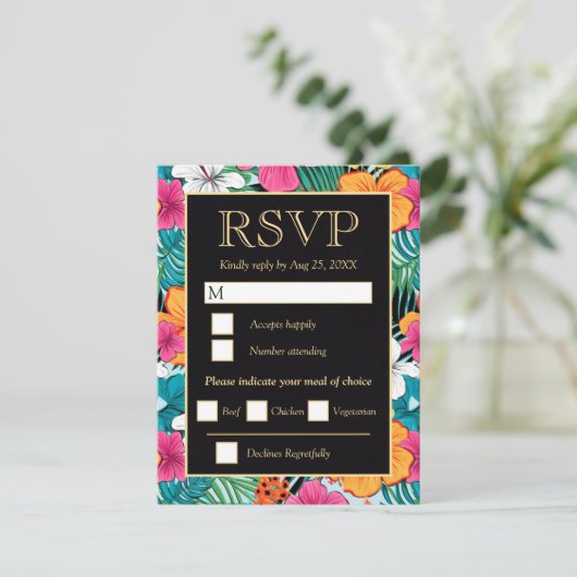  Bright Tropical Hibiscus Wedding 出欠カード (スタンド正面)