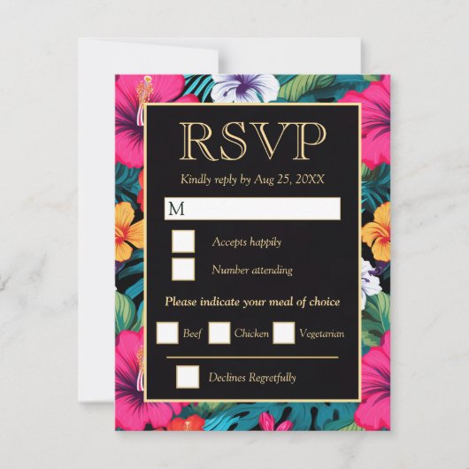  Bright Tropical Hibiscus Wedding 出欠カード (正面)