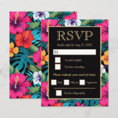  Bright Tropical Hibiscus Wedding 出欠カード (正面/裏面)