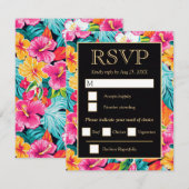  Bright Tropical Hibiscus Wedding 出欠カード (正面/裏面)
