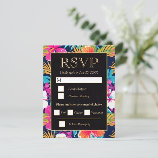  Bright Tropical Hibiscus Wedding 出欠カード (スタンド正面)