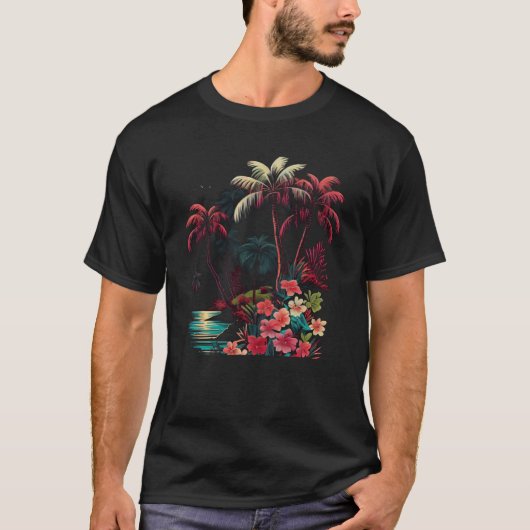 Bright Tropical Island Summer Palm Trees Flowers G Tシャツ (正面)