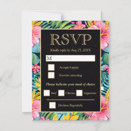  Bright Tropical Preppy Flowers Wedding 出欠カード