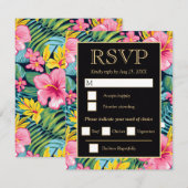  Bright Tropical Preppy Flowers Wedding 出欠カード (正面/裏面)