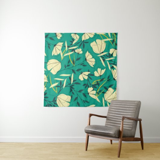 Bright tropical seamless pattern with leaves and p タペストリー (インサイチュ(横))