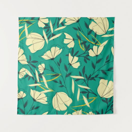 Bright tropical seamless pattern with leaves and p タペストリー (正面)