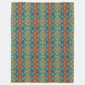 Bright Turquoise Teal Aqua Blue Orange Tribal Art フリースブランケット (正面)