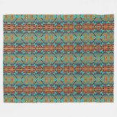 Bright Turquoise Teal Aqua Blue Orange Tribal Art フリースブランケット (正面(横))