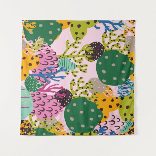 Bright underwater illustration pattern with beauti タペストリー (正面(横))