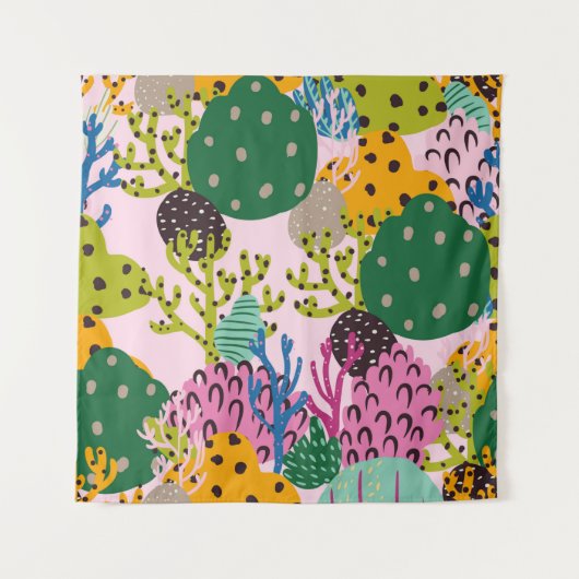 Bright underwater illustration pattern with beauti タペストリー (正面)