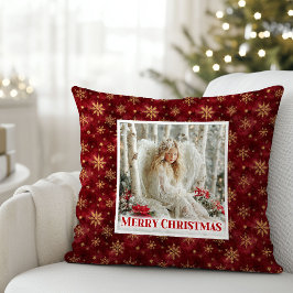 Bright Vintage Angel Red and Gold Holiday Pillow クッション