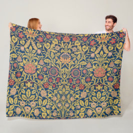 Bright Violetとオダマキ（植物）（William Morris著） フリースブランケット