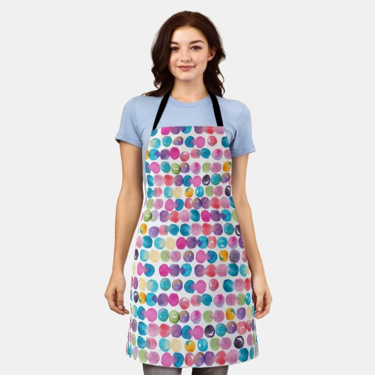 Bright Watercolor Apron – Colorful Abstract  エプロン (着用した状態)