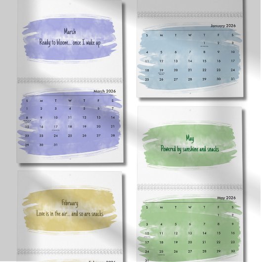 Bright Watercolor Brush Quote Calendar 2026 カレンダー