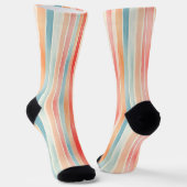 Bright Watercolor Colorful Stripe Pattern ソックス (傾斜あり)
