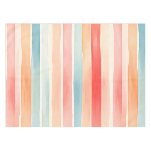 Bright Watercolor Colorful Stripe Pattern テーブルクロス (正面(横))