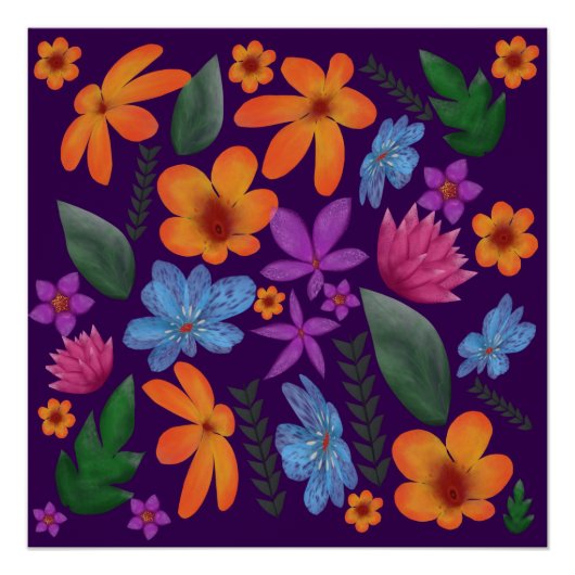 Bright Watercolor Floral Pattern Botanical Aesthet ポスター (正面)