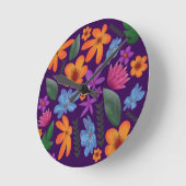 Bright Watercolor Floral Pattern Botanical Aesthet ラウンド壁時計 (傾斜)