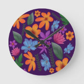 Bright Watercolor Floral Pattern Botanical Aesthet ラウンド壁時計 (正面)