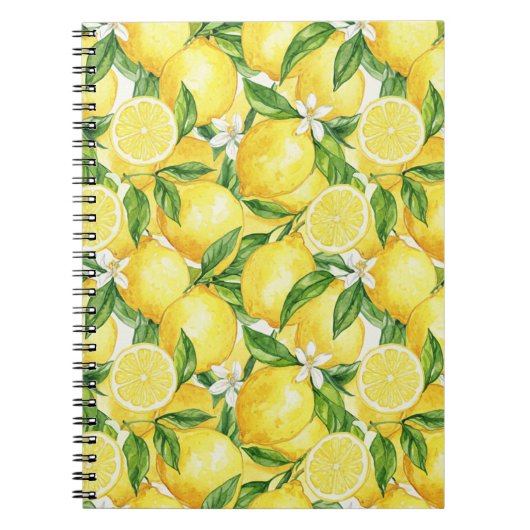 Bright Watercolor Lemon Pattern ノートブック (正面)